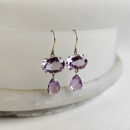 14K Gold Purple Amethyst Earrings, Natural Amethyst Drop Earrings, 14K Solid Yellow Gold Earring, February Birthstone, Anniversary Earring