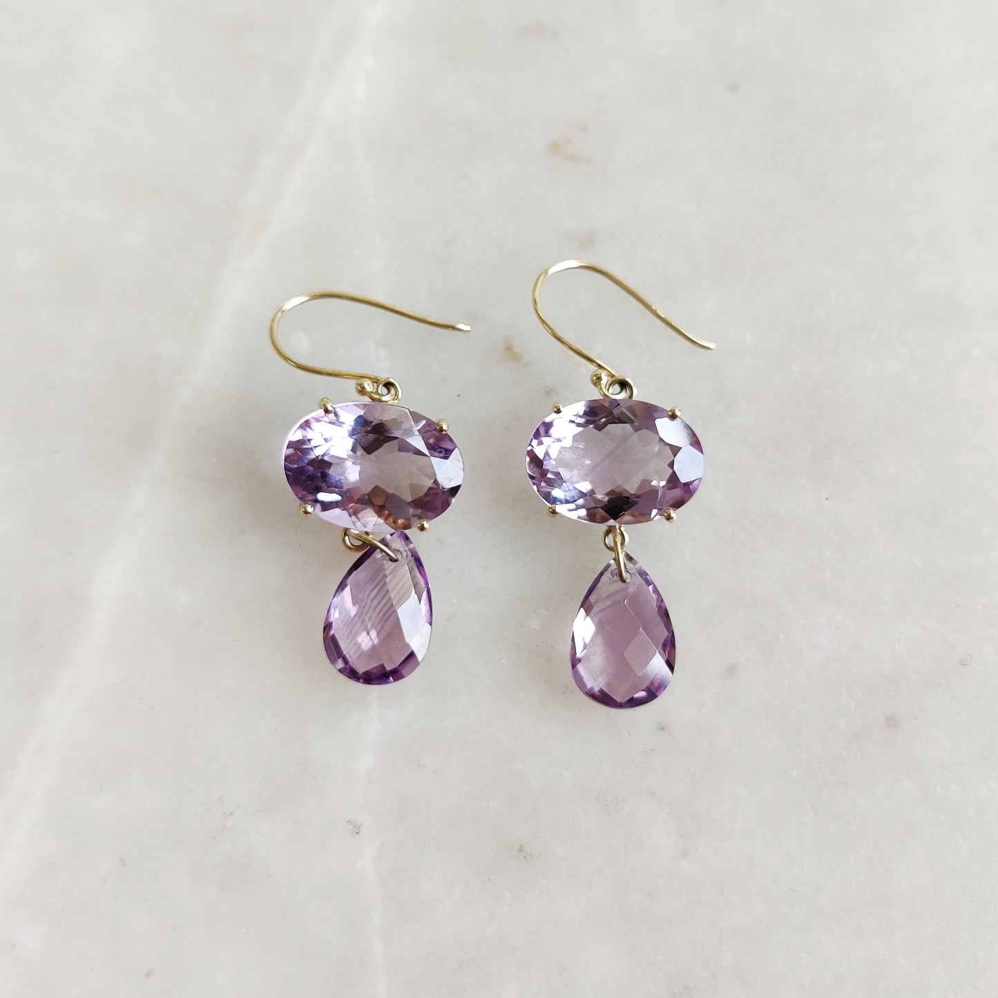 14K Gold Purple Amethyst Earrings, Natural Amethyst Drop Earrings, 14K Solid Yellow Gold Earring, February Birthstone, Anniversary Earring