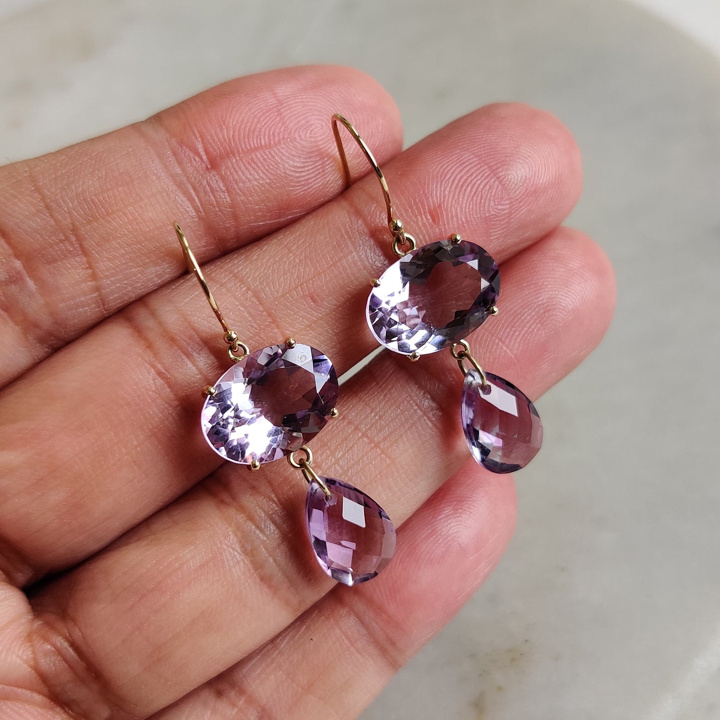 14K Gold Purple Amethyst Earrings, Natural Amethyst Drop Earrings, 14K Solid Yellow Gold Earring, February Birthstone, Anniversary Earring