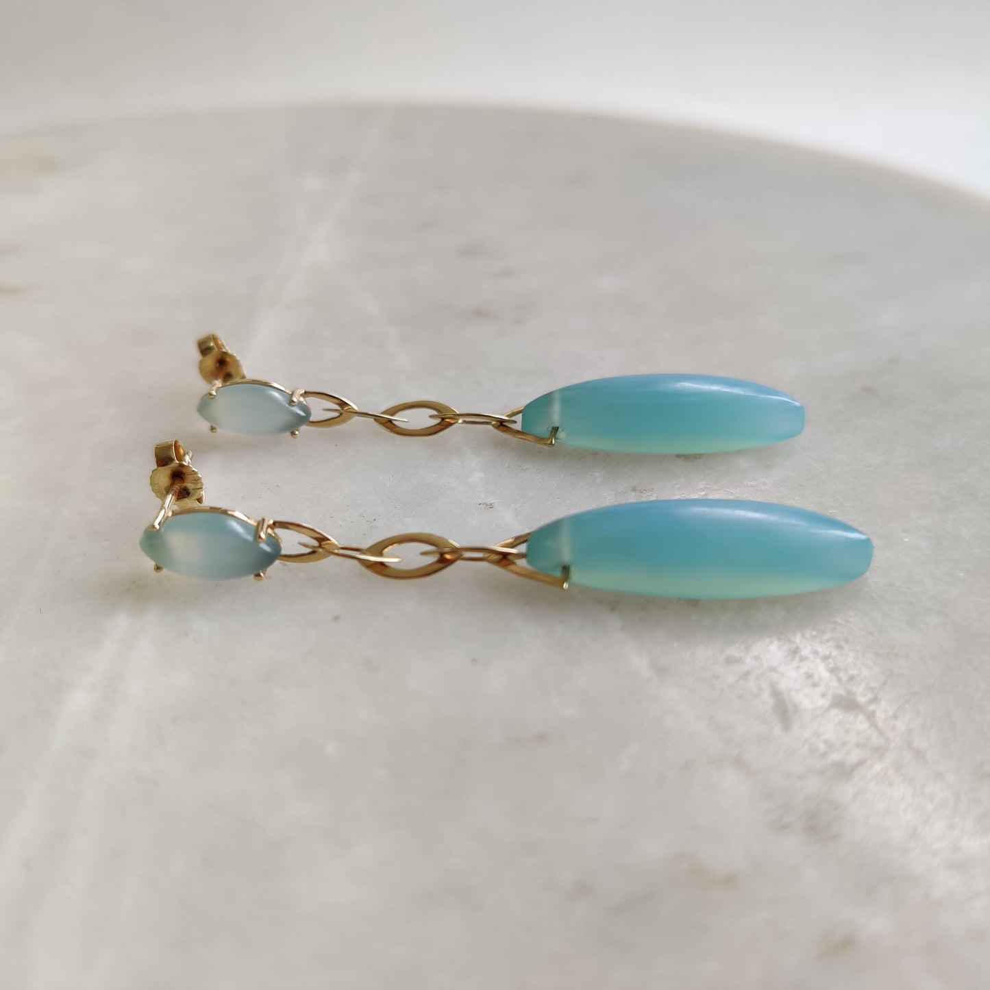 Natural Blue Chalcedony Earrings, 14K Solid Yellow Gold Earrings, March Birthstone Earrings, Chalcedony Earrings, Christmas Present