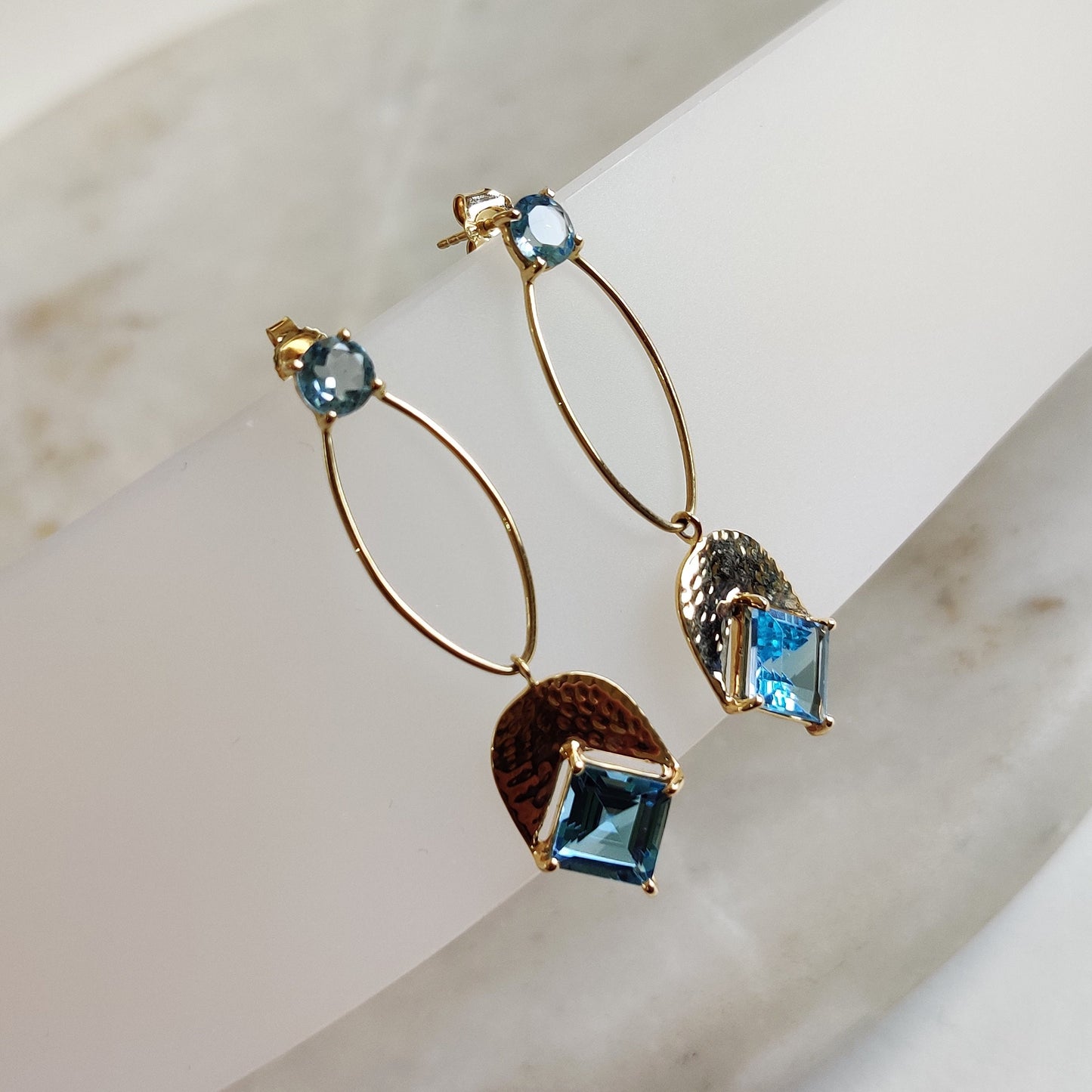 14K Gold Swiss Blue Topaz Earrings, Natural Blue Topaz Studs Earrings, 14K Solid Yellow Gold Earrings, December Birthstone, Christmas Gift