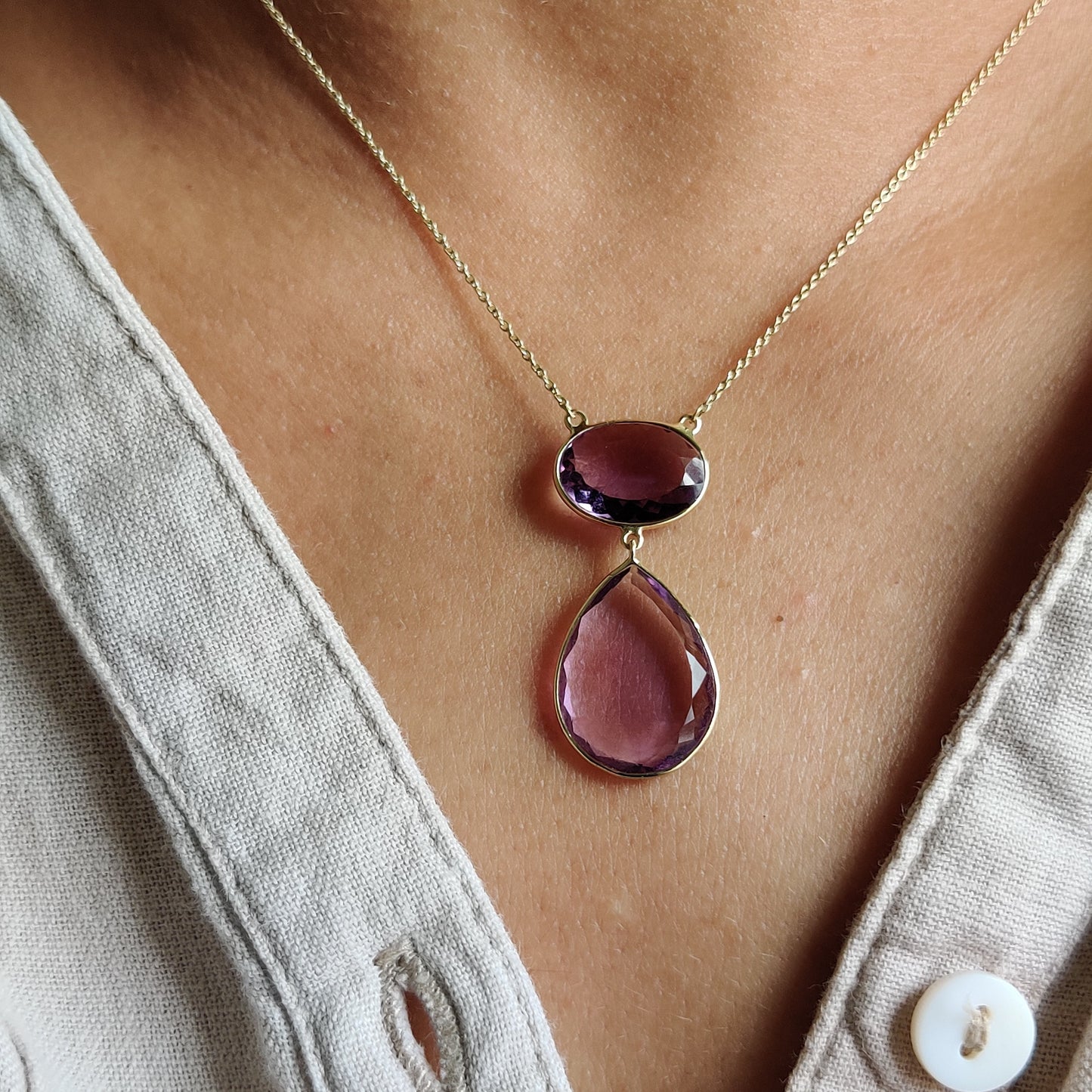 Natural Purple Amethyst Pendant Necklace, 14K Solid Yellow Gold Amethyst Necklace, February Birthstone Necklace, Christmas Present