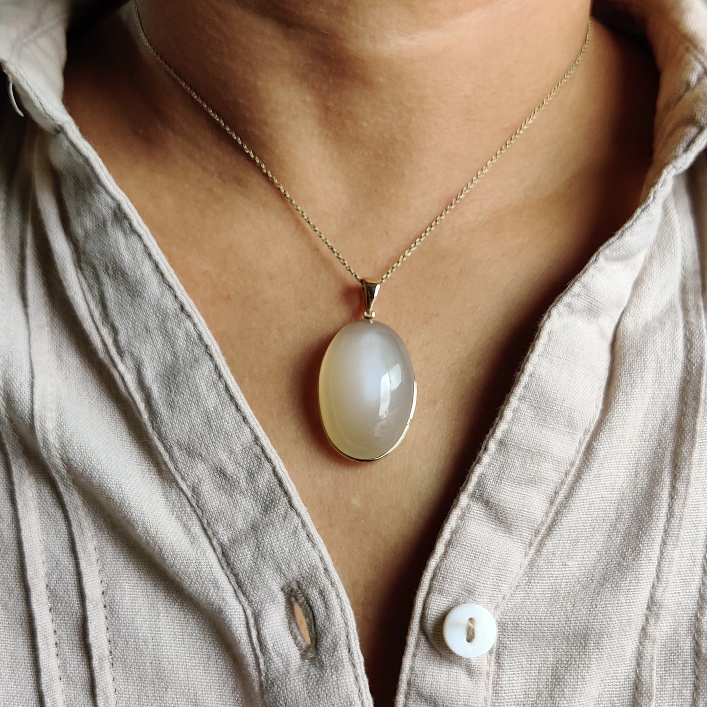 Natural White Moonstone Pendant, 14K Solid Yellow Gold White Moonstone Pendant, June Birthstone, Christmas Gift, White Moonstone Jewelry