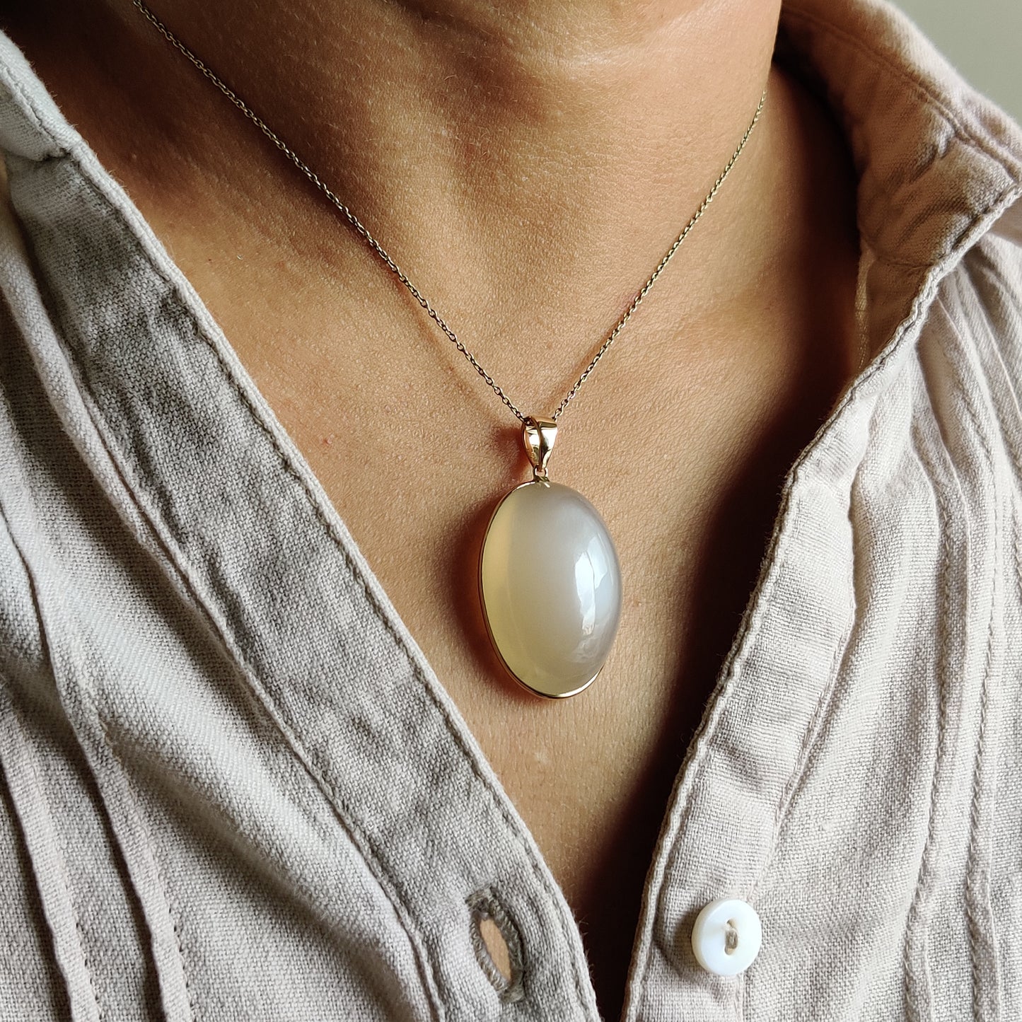 Natural White Moonstone Pendant, 14K Solid Yellow Gold White Moonstone Pendant, June Birthstone, Christmas Gift, White Moonstone Jewelry