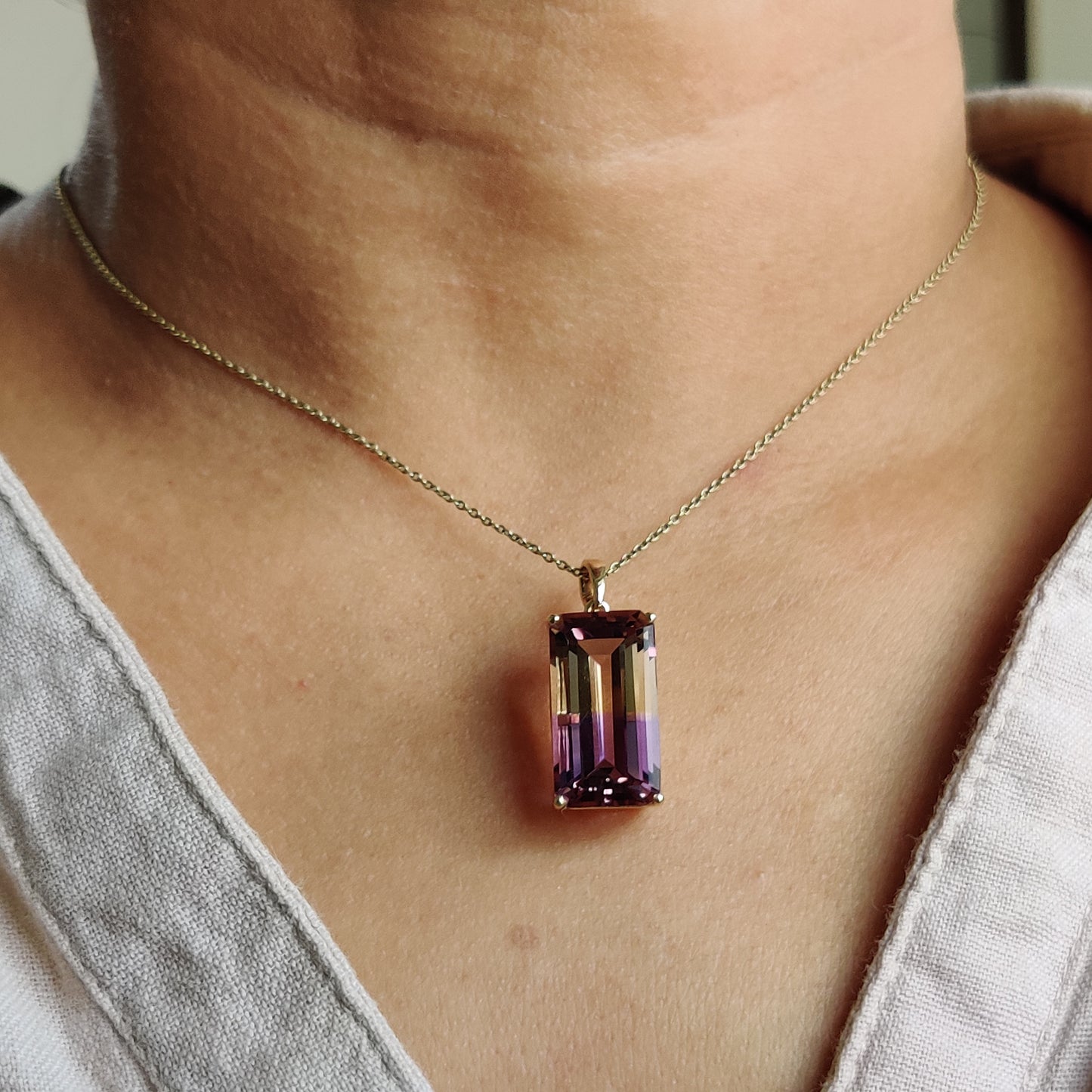 Natural Ametrine Pendant, Amethyst & Citrine Pendant Necklace, 14K Solid Gold Ametrine Pendant, Yellow Gold Necklace Pendant, Christmas Gift