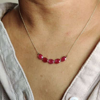 Natural Ruby Necklace, 14K Solid Gold Ruby Necklace, Yellow Gold Necklace, Ruby Jewelry, July Birthstone, Statement Jewelry, Christmas Gift