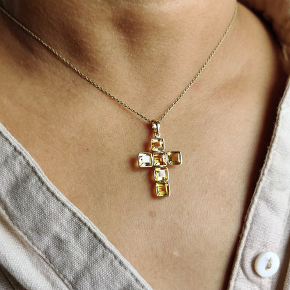 Natural Citrine Cross Pendant, 14K Solid Yellow Gold Citrine Cross Pendant, Citrine Bezel Pendant , November Birthstone, Holy Cross Pendant,