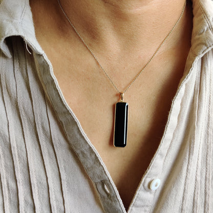 Natural Black Onyx Pendant, 14K Solid Gold Black Onyx Pendant, Solid Gold Pendant, December Birthstone, Onyx Jewelry, Christmas Present