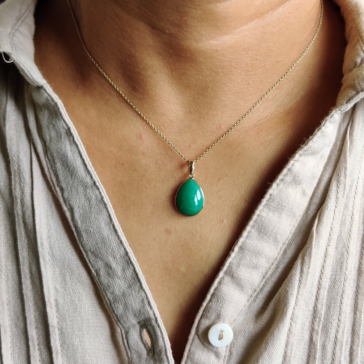 Natural Chrysoprase Pendant, 14K Solid Yellow Gold Chrysoprase Pendant, June Birthstone, Christmas Gift, Chrysoprase Jewelry