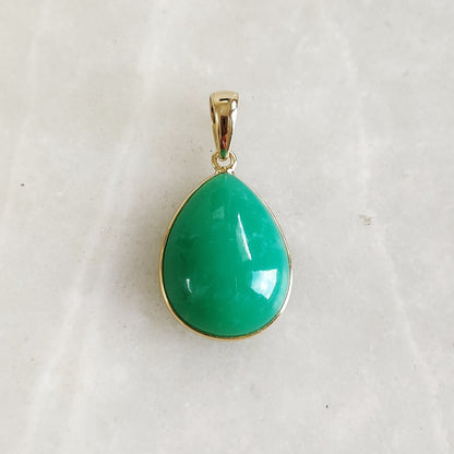 Natural Chrysoprase Pendant, 14K Solid Yellow Gold Chrysoprase Pendant, June Birthstone, Christmas Gift, Chrysoprase Jewelry