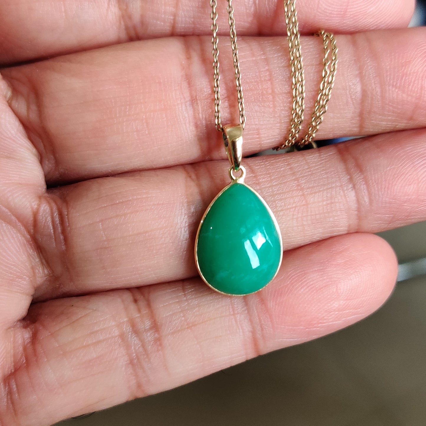 Natural Chrysoprase Pendant, 14K Solid Yellow Gold Chrysoprase Pendant, June Birthstone, Christmas Gift, Chrysoprase Jewelry