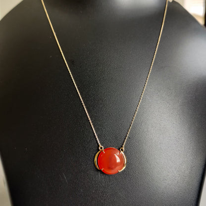 Colgante de ónix rojo natural, colgante de ónix rojo de oro macizo de 14 quilates, collar con colgante de oro macizo, piedra natal de diciembre, regalo de Navidad, colgante de punta