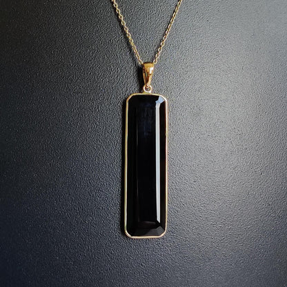 Natural Black Onyx Pendant, 14K Solid Gold Black Onyx Pendant, Solid Gold Pendant, December Birthstone, Onyx Jewelry, Christmas Present