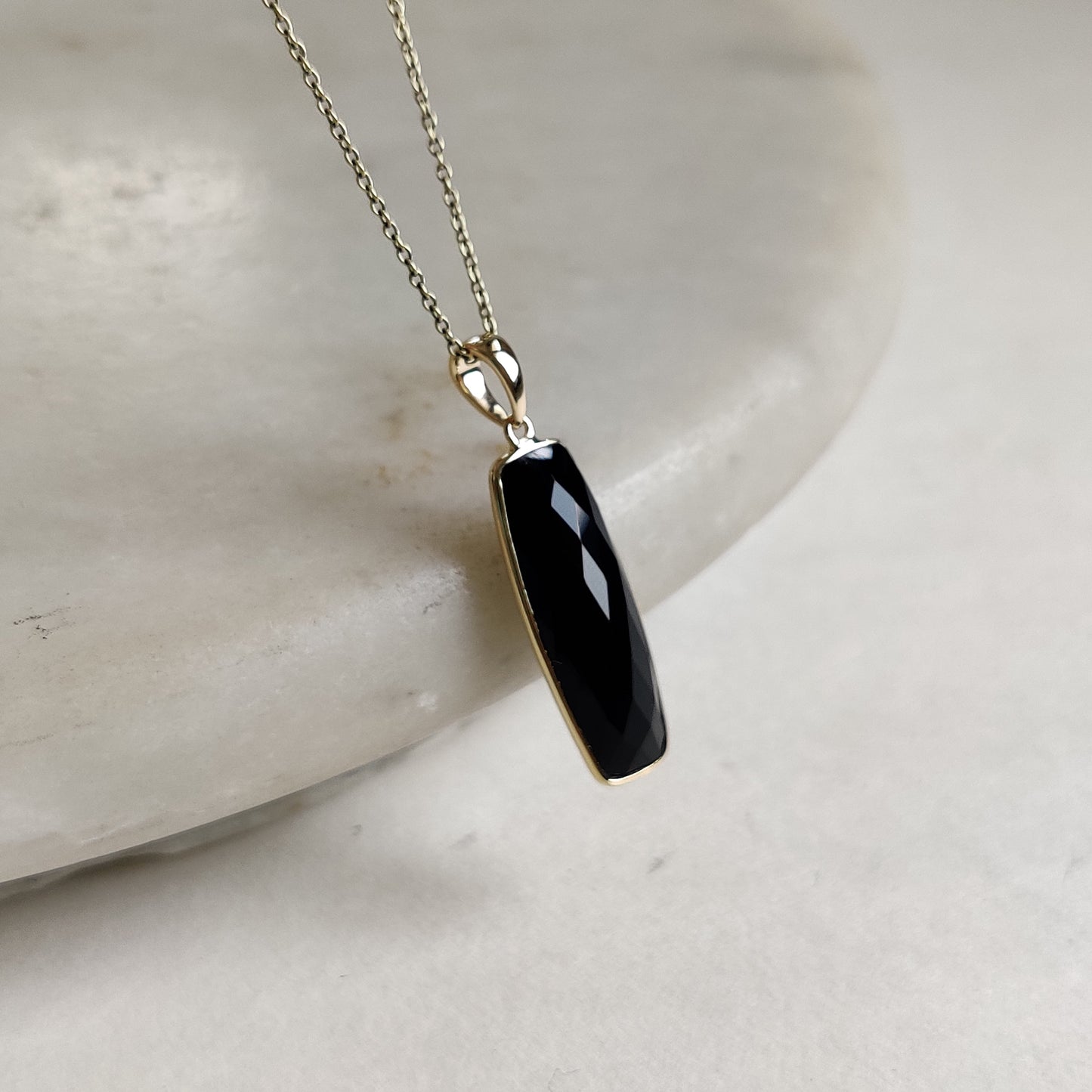 Natural Black Onyx Pendant, 14K Solid Yellow Gold Black Onyx Pendant, December Birthstone Pendant, Anniversary Gift, Black Onyx Jewelry