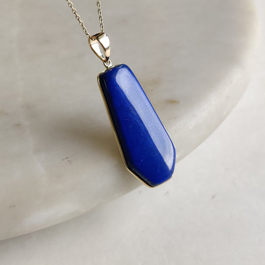 Natural Lapis Lazuli Pendant, 14K Yellow Gold Lapis Lazuli Pendant, Solid Gold Lapis Bezel Pendant, September Birthstone, Christmas Gift