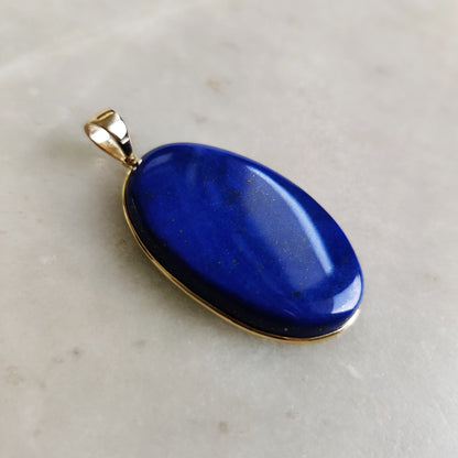 Natural Lapis Lazuli Pendant, 14K Solid Yellow Gold Lapis Lazuli Pendant, Bezel Pendant, September Birthstone Pendant, Christmas Present