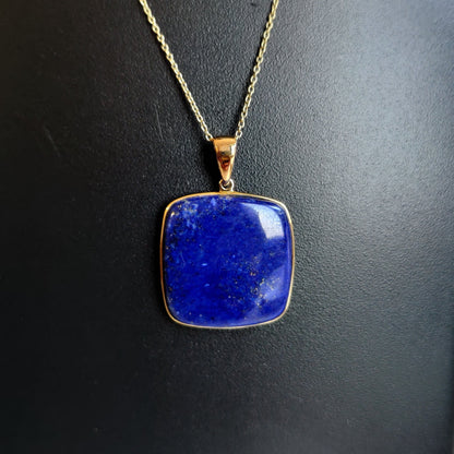 Natural Lapis Lazuli Pendant, 14K Solid Yellow Gold Lapis Pendant, Bezel Pendant, September Birthstone Pendant, Christmas Present