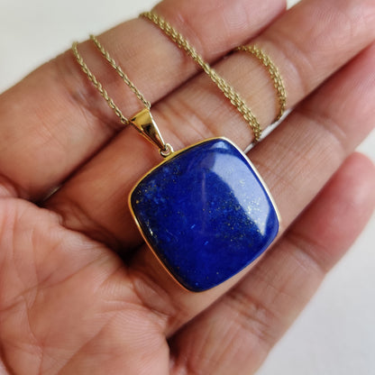 Natural Lapis Lazuli Pendant, 14K Solid Yellow Gold Lapis Pendant, Bezel Pendant, September Birthstone Pendant, Christmas Present