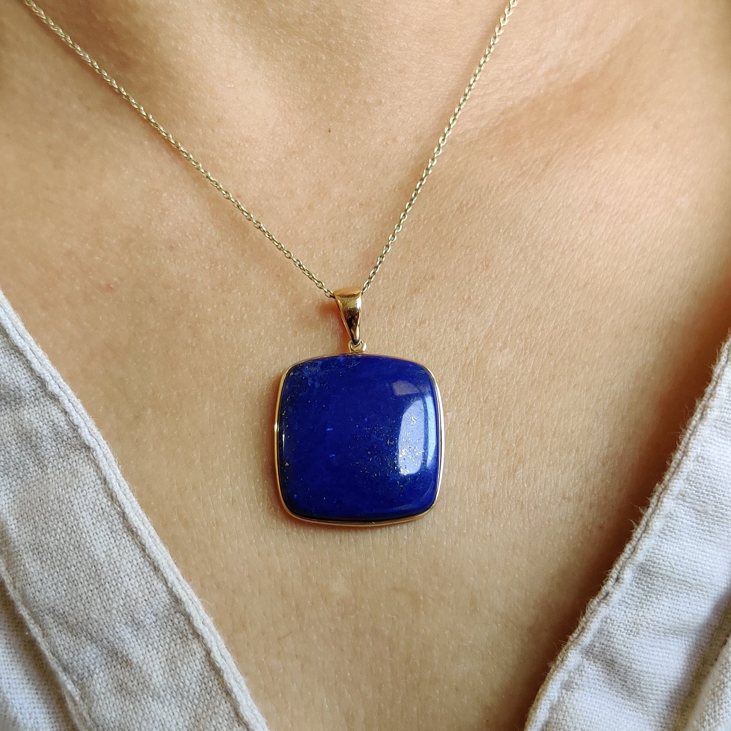 Natural Lapis Lazuli Pendant, 14K Solid Yellow Gold Lapis Pendant, Bezel Pendant, September Birthstone Pendant, Christmas Present