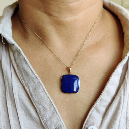 Natural Lapis Lazuli Pendant, 14K Solid Yellow Gold Lapis Pendant, Bezel Pendant, September Birthstone Pendant, Christmas Present