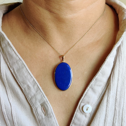 Natural Lapis Lazuli Pendant, 14K Solid Yellow Gold Lapis Lazuli Pendant, Bezel Pendant, September Birthstone Pendant, Christmas Present