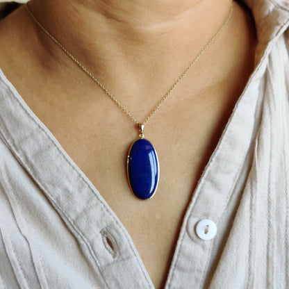 Natural Lapis Lazuli Pendant, 14K Solid Yellow Gold Lapis Pendant, Lapis Bezel Set Pendant, September Birthstone Pendant, Christmas Gift