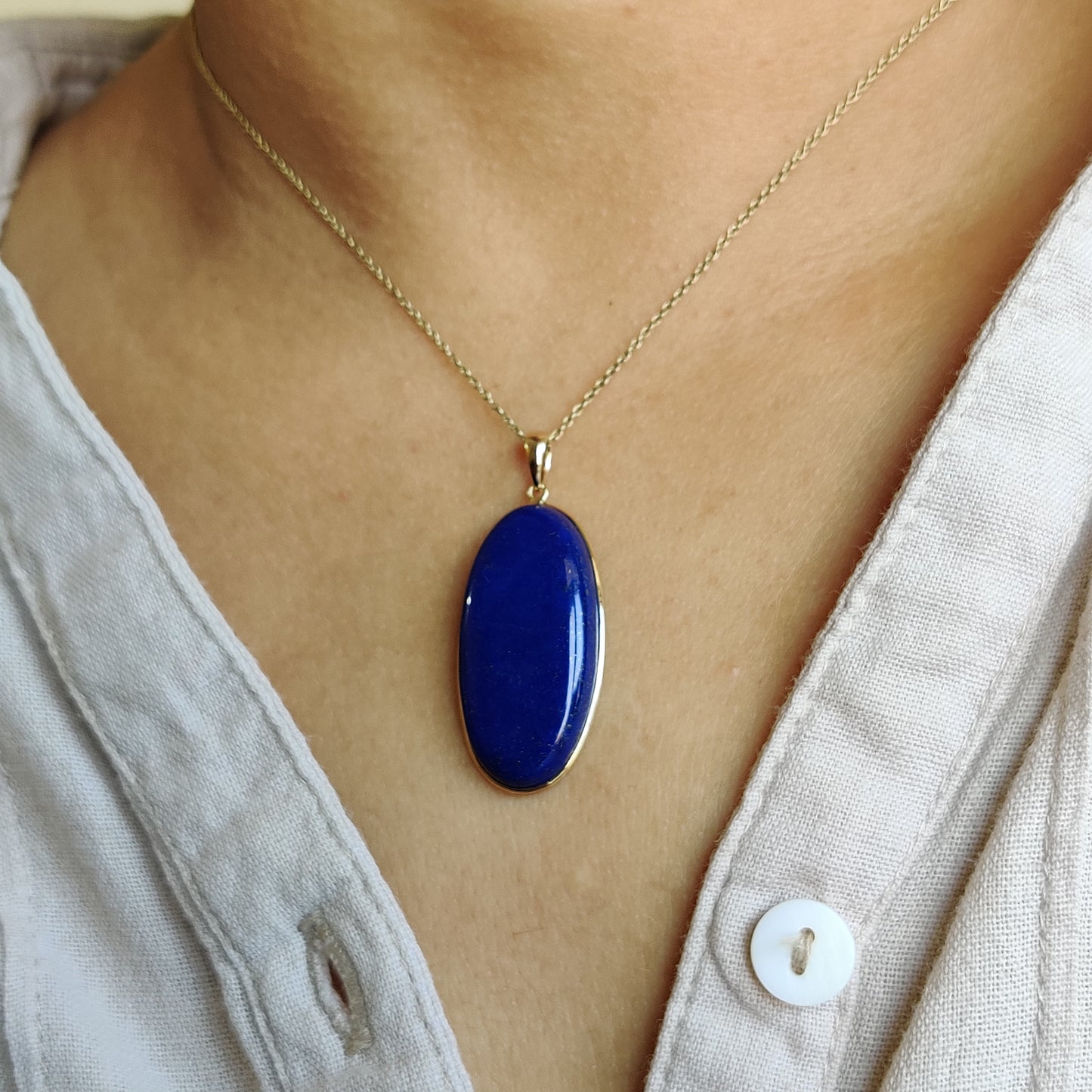 Natural Lapis Lazuli Pendant, 14K Solid Yellow Gold Lapis Pendant, Lapis Bezel Set Pendant, September Birthstone Pendant, Christmas Gift