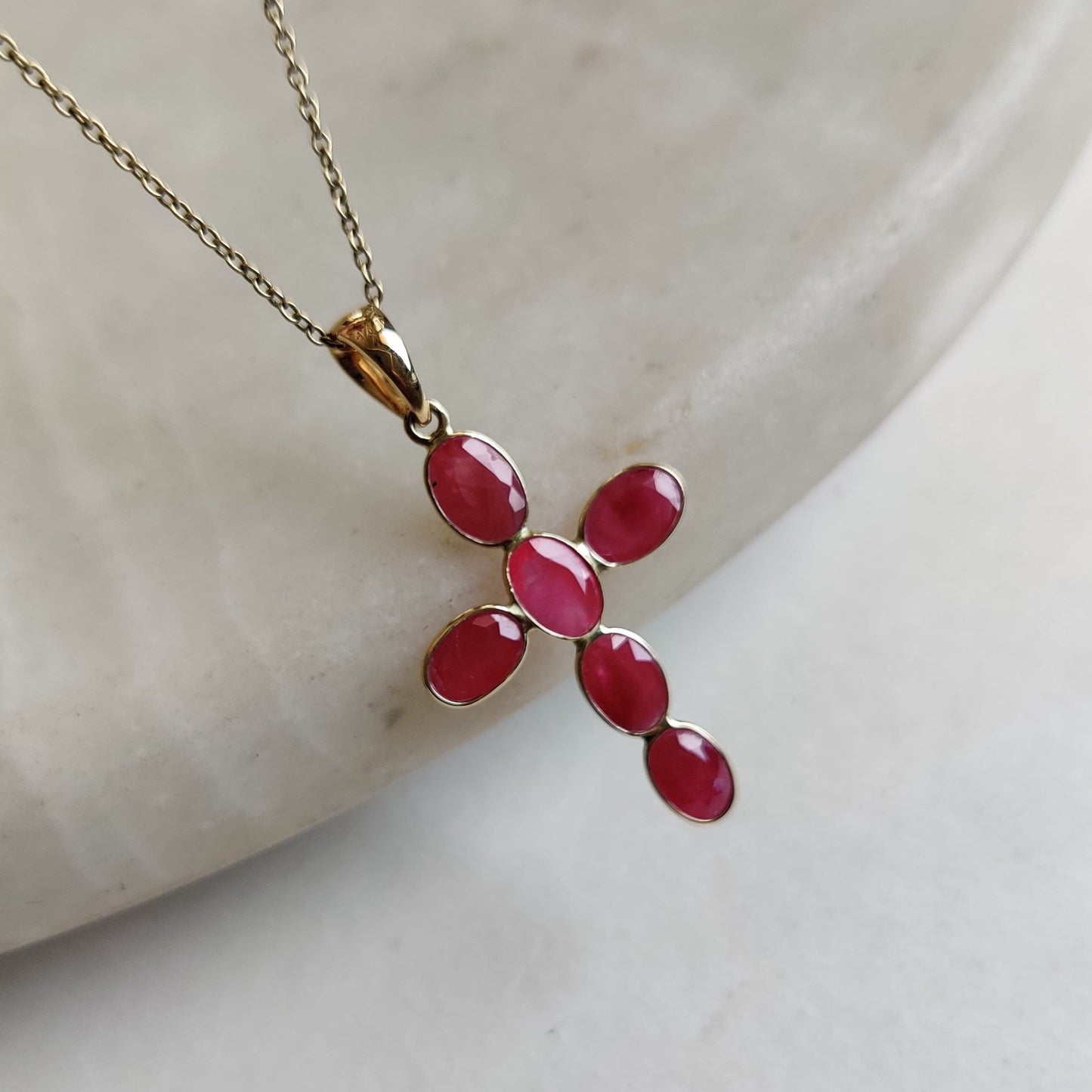 Natural Ruby Pendant, Holy Cross Pendant, 14K Solid Gold Ruby Pendant, Ruby Jewelry, July Birthstone, Christmas Gifts, Cross Gold Pendant