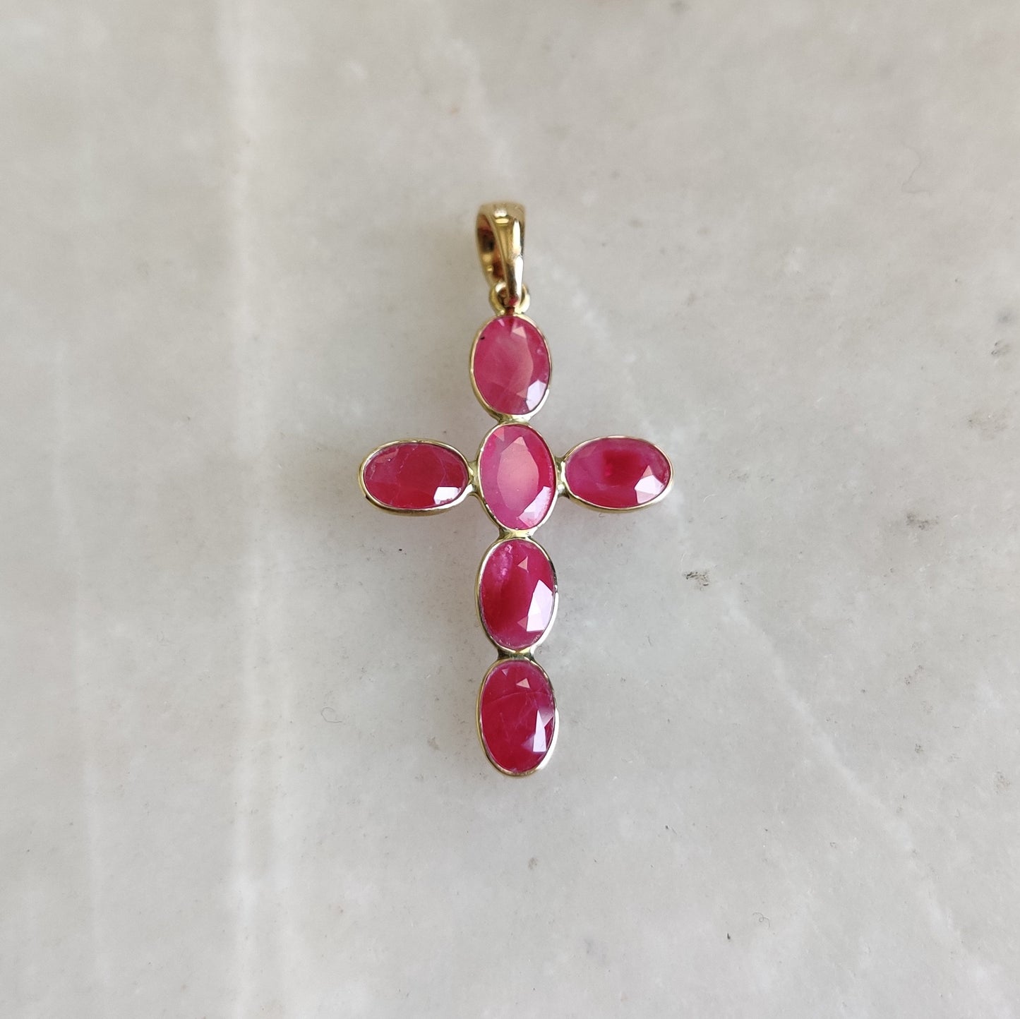 Natural Ruby Pendant, Holy Cross Pendant, 14K Solid Gold Ruby Pendant, Ruby Jewelry, July Birthstone, Christmas Gifts, Cross Gold Pendant