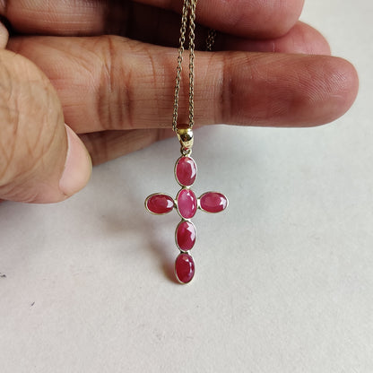 Natural Ruby Pendant, Holy Cross Pendant, 14K Solid Gold Ruby Pendant, Ruby Jewelry, July Birthstone, Christmas Gifts, Cross Gold Pendant