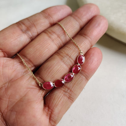 Natural Ruby Necklace, 14K Solid Gold Ruby Necklace, Yellow Gold Necklace, Ruby Jewelry, July Birthstone, Statement Jewelry, Christmas Gift