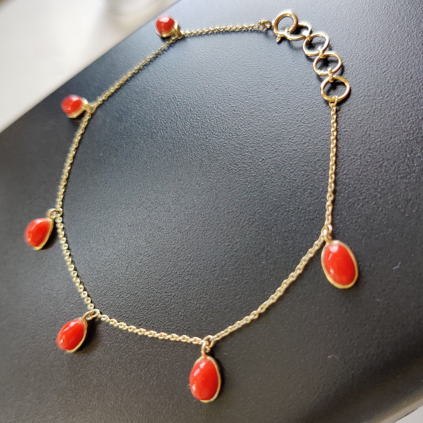 Natural Coral Bracelet, 14K Yellow Gold Coral Bracelet, Chain Bracelet, Dainty Gemstone Bracelet, October Birthstone, Christmas Gift