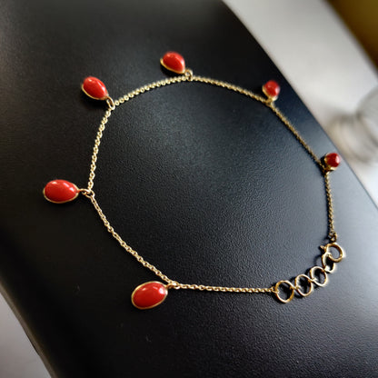 Natural Coral Bracelet, 14K Yellow Gold Coral Bracelet, Chain Bracelet, Dainty Gemstone Bracelet, October Birthstone, Christmas Gift