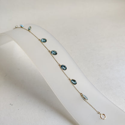 Natural Swiss Blue Topaz Bracelet, 14K Solid Yellow Gold Swiss Blue Topaz Bracelet, Chain Bracelet, Blue Topaz Bracelet, December Birthstone