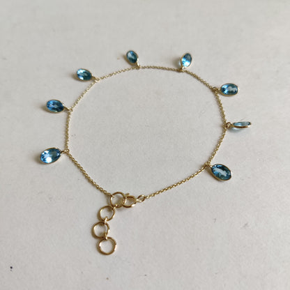 Natural Swiss Blue Topaz Bracelet, 14K Solid Yellow Gold Swiss Blue Topaz Bracelet, Chain Bracelet, Blue Topaz Bracelet, December Birthstone