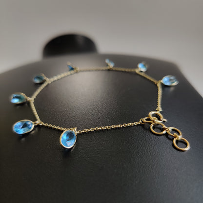 Natural Swiss Blue Topaz Bracelet, 14K Solid Yellow Gold Swiss Blue Topaz Bracelet, Chain Bracelet, Blue Topaz Bracelet, December Birthstone