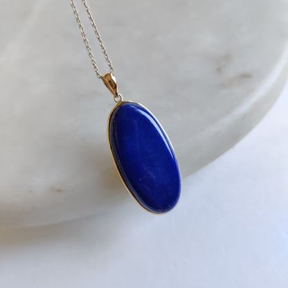 Natural Lapis Lazuli Pendant, 14K Solid Yellow Gold Lapis Pendant, Lapis Bezel Set Pendant, September Birthstone Pendant, Christmas Gift