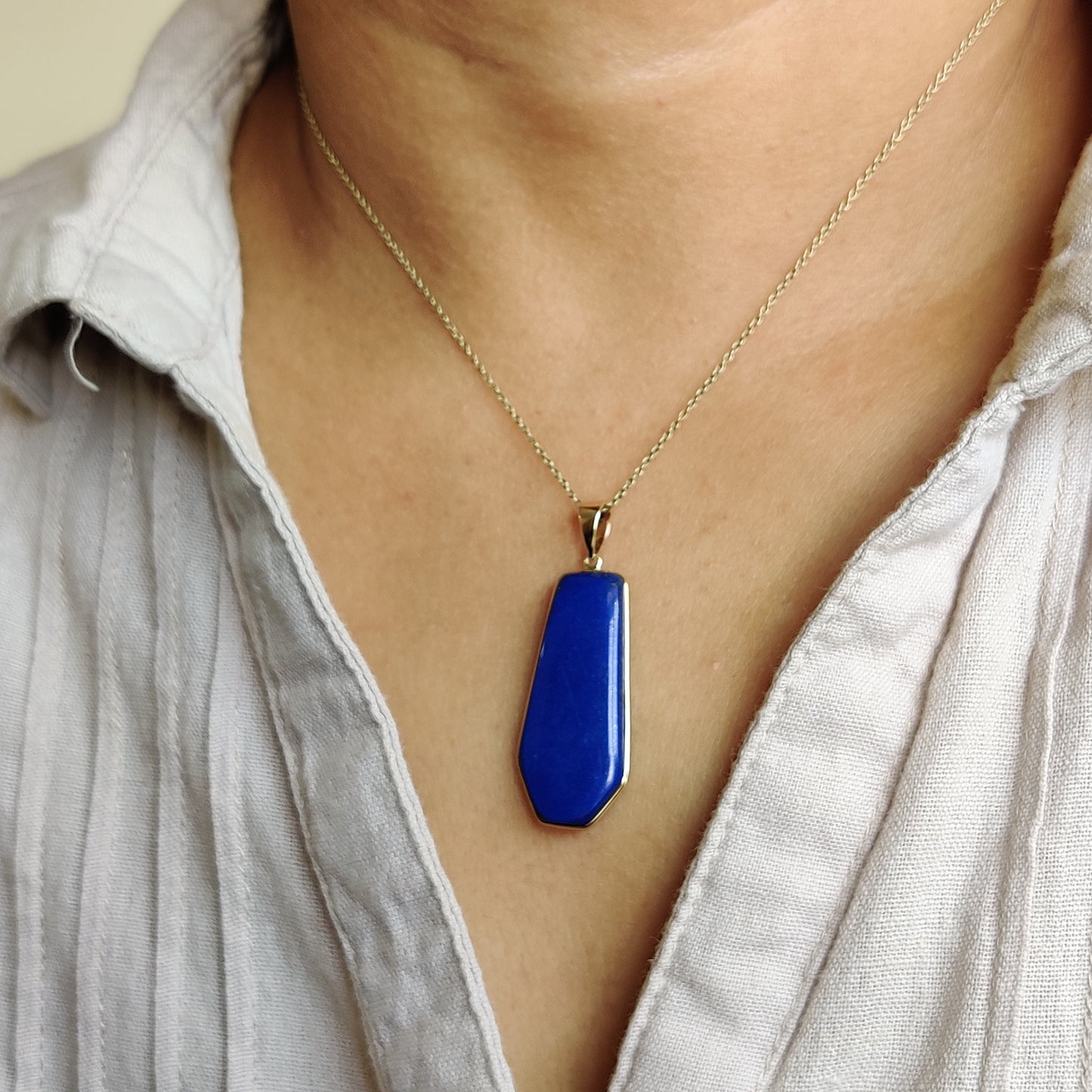 Natural Lapis Lazuli Pendant, 14K Yellow Gold Lapis Lazuli Pendant, Solid Gold Lapis Bezel Pendant, September Birthstone, Christmas Gift