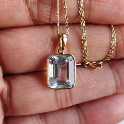 Natural Clear Quartz Pendant, 14K Gold Clear Quartz Pendant, Solid Yellow Gold Crystal Pendant Necklace, April Birthstone, Christmas Gift