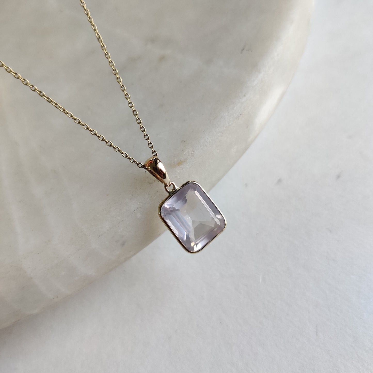 Natural Rose Quartz Pendant, 14K Solid Gold Rose Quartz Pendant, Rose Quartz Octagon Bezel Pendant, January Birthstone, Christmas Gift