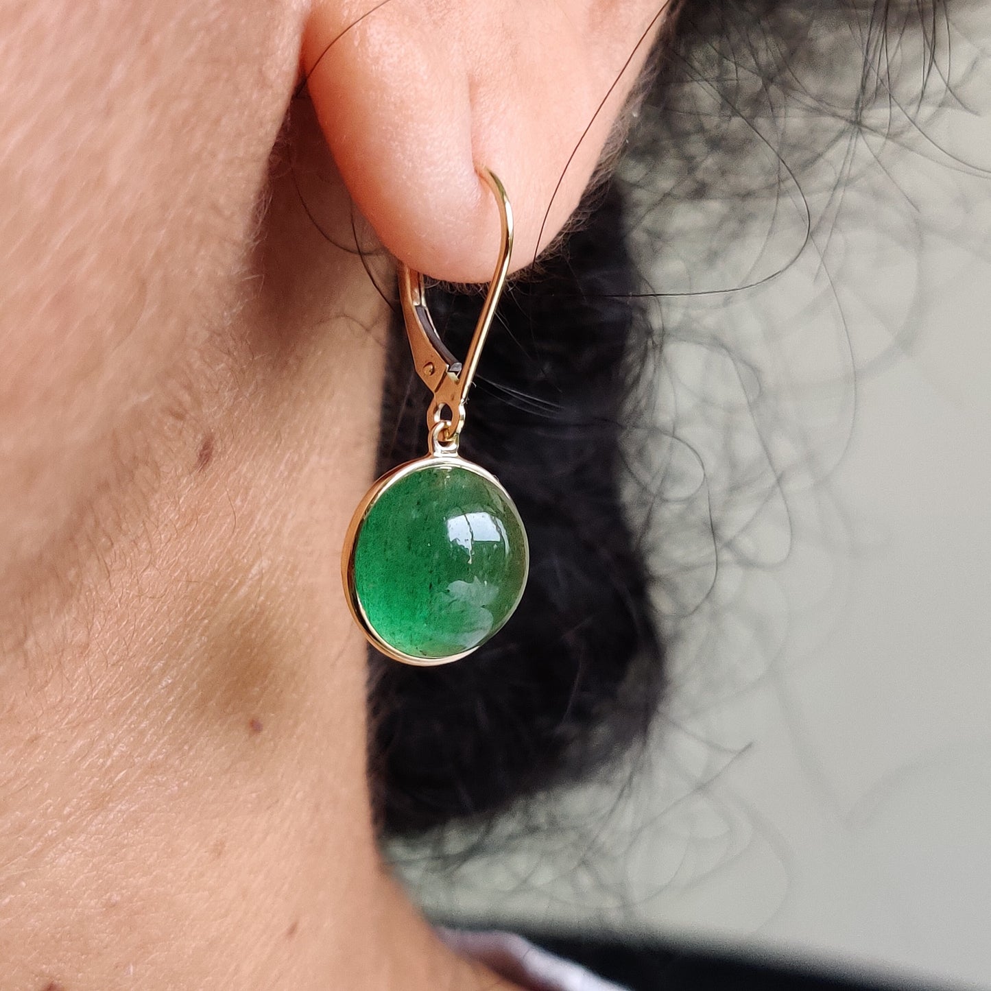 Natural Green Aventurine Earrings, 14K Solid Yellow Gold Earrings, May Birthstone, Aventurine Drop Earrings, Christmas Present