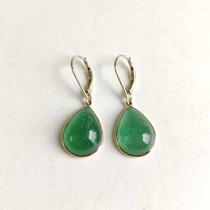 14K Gold Green Aventurine Earring, Strawberry Quartz Earrings, 14K Solid Yellow Gold Earrings, May Birthstone, Aventurine Jewelry