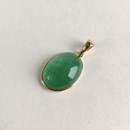 14K Gold Green Aventurine Pendant, Strawberry Quartz Bezel Pendant, 14K Solid Yellow Gold Pendant, Green Aventurine Jewelry, May Birthstone