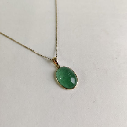 14K Gold Green Aventurine Pendant, Strawberry Quartz Bezel Pendant, 14K Solid Yellow Gold Pendant, Green Aventurine Jewelry, May Birthstone