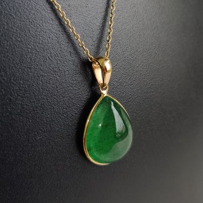 Colgante de aventurina verde en oro de 14 quilates, colgante con bisel de cuarzo fresa, colgante de oro amarillo macizo de 14 quilates, joyería de aventurina verde, piedra natal de mayo