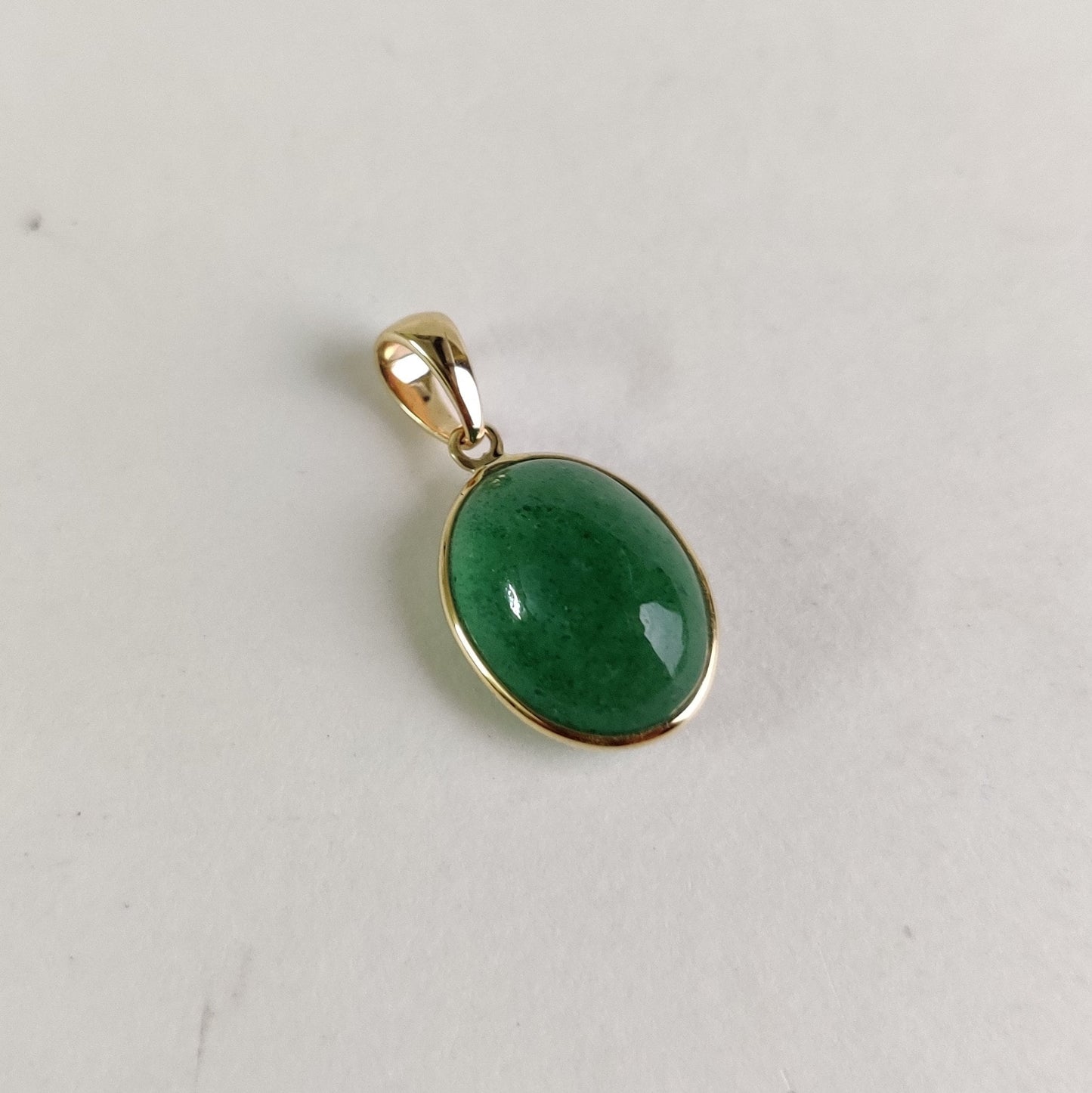 Green Aventurine Pendant, 14K Solid Yellow Gold Pendant, Strawberry Quartz Bezel Pendant, May Birthstone Pendant, Green Aventurine Jewelry