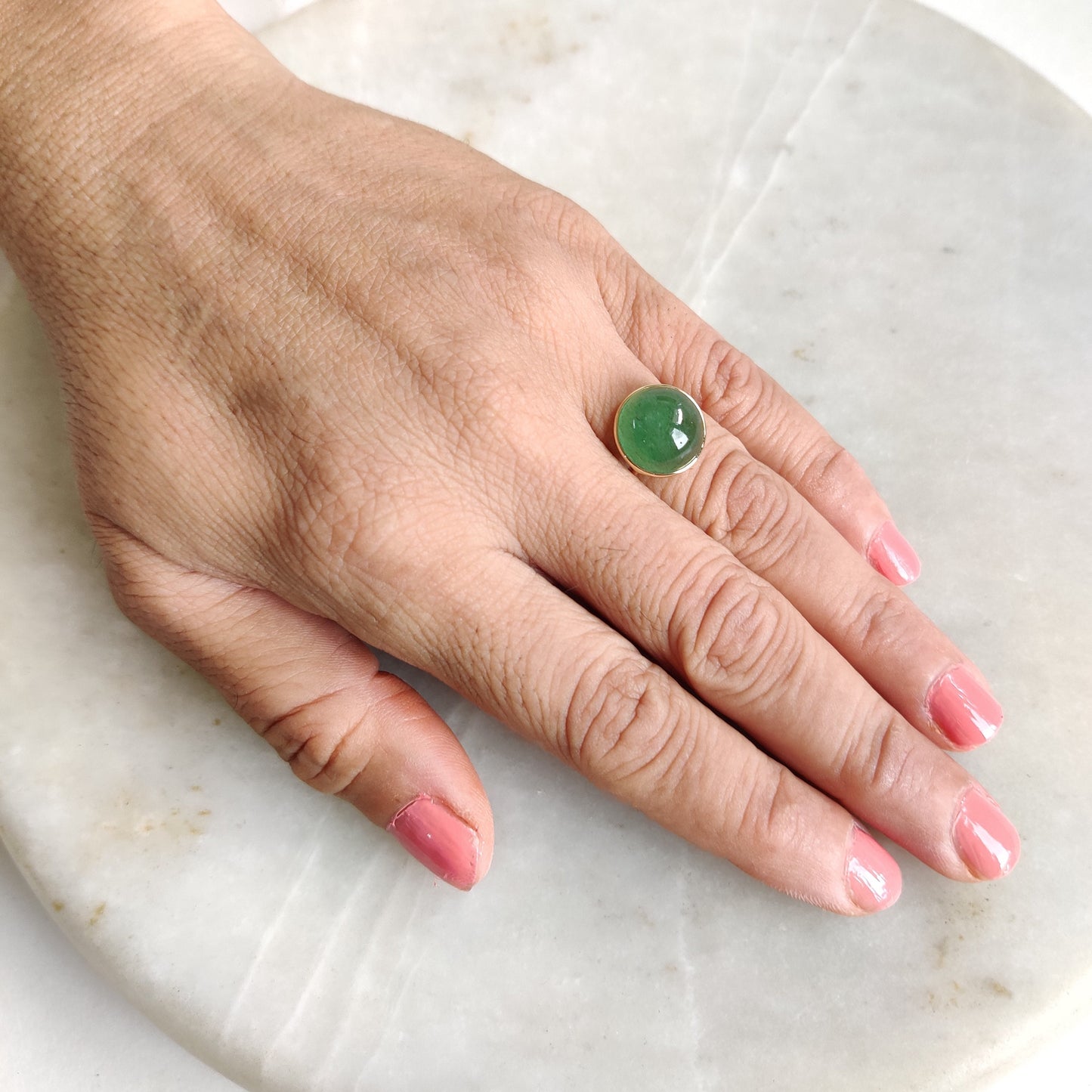 Natural Green Aventurine Ring, 14K Solid Gold Ring, 14K Gold Strawberry Quartz Ring, Aventurine Jewelry, Minimalist Jewelry, May Birthstone,