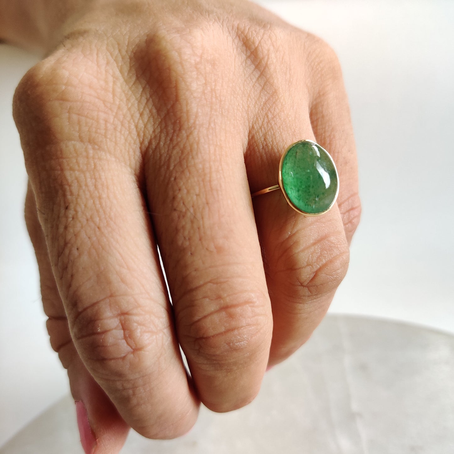 Natural Green Aventurine Ring, 14K Solid Gold Ring, 14K Gold Strawberry Quartz Ring, Aventurine Jewelry, Minimalist Jewelry, May Birthstone,