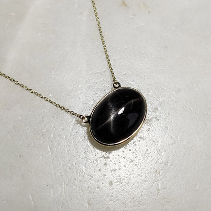 Natural Black Star Diopside Pendant, 14K Solid Gold Black Star Pendant, Yellow Gold Pendant Necklace, March Birthstone, Christmas Gift