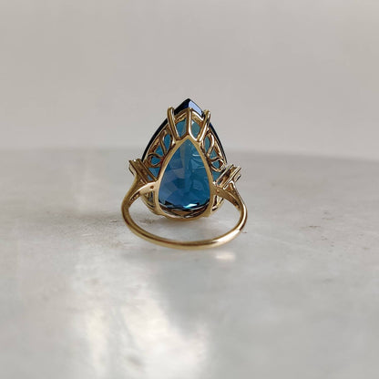 Natural London Blue Topaz Ring, 14K Solid Gold Ring, Topaz Diamond Ring,Topaz Ring, December Birthstone, Statement Ring, Topaz Diamond Ring